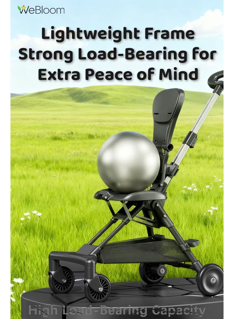 WeBloom Ultimate Black Baby Stroller, Premium Lightweight Foldable Stroller with Reversible Seat & Full-Size Canopy, All-Terrain EVA Quiet Wheels, 5-Point Safety Harness, Aluminum Alloy Handlebar & High-Carbon Steel Frame. - Image 3